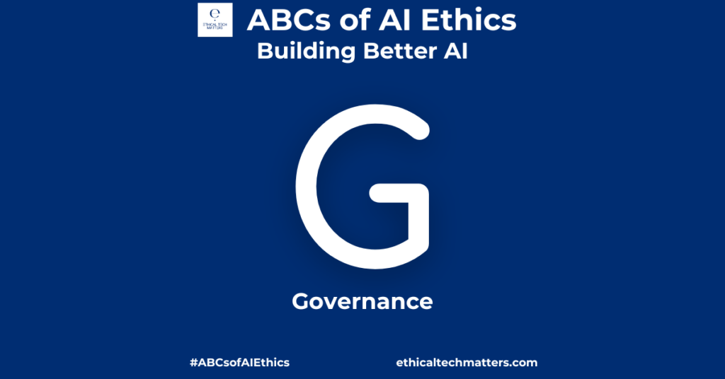 "A blue branding image for the AI Ethics series, focusing on governance as a bridge rather than a barrier."